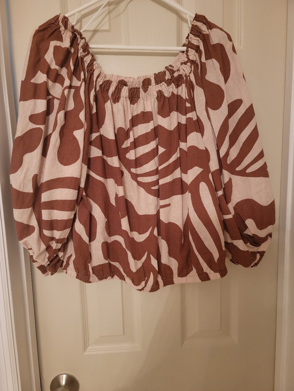 Rachel Zoe Brown and Cream Off-Shoulder Peasant Top